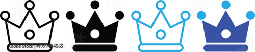 Royal crown icon set, king queen monarchy symbol, flat vector illustration collection