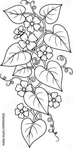 Hand drawn cute potted blooming Line Art flowers coloring page for adults and kids