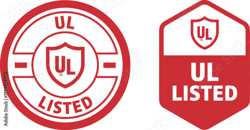 UL Listed Certification Badge Icons in Red for Product Safety and Compliance Labeling