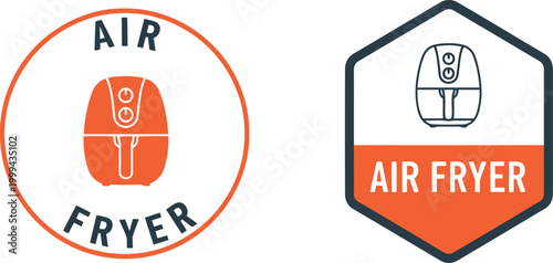 Modern air fryer icons set, vector illustration for healthy cooking, kitchen appliance branding, and food technology
