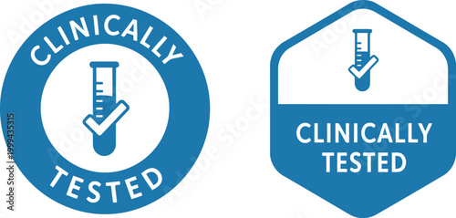 Clinically Tested Badge Icons – Blue Medical Certification Labels for Healthcare and Pharmaceutical Products