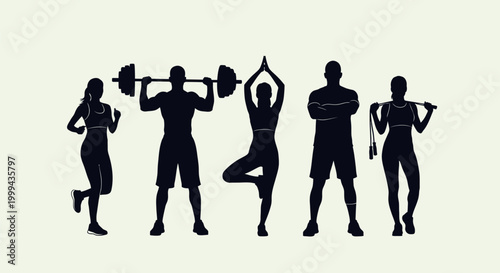 People exercising in various poses.