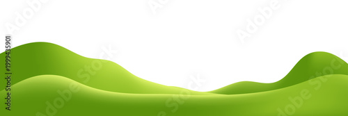 Lush grass field with mountain backdrop forms vibrant green landscape, perfect for nature illustration with playful cartoon aesthetic and sunny outdoor atmosphere.