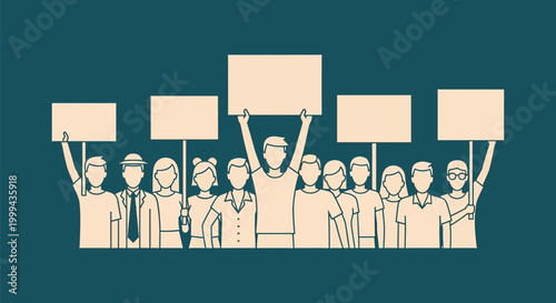 People holding blank protest signs together.