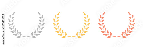 Award laurel wreath collection. Gold silver copper winner awards prizes for awarding ceremony, championship, best player, anniversary. Quality certificates. Premium vector illustrations set.