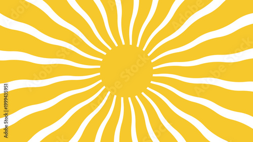 Bright summer sun with groovy retro rays and abstract wavy patterns. Psychedelic sunburst design perfect for vibrant backgrounds and vintage-inspired graphics.