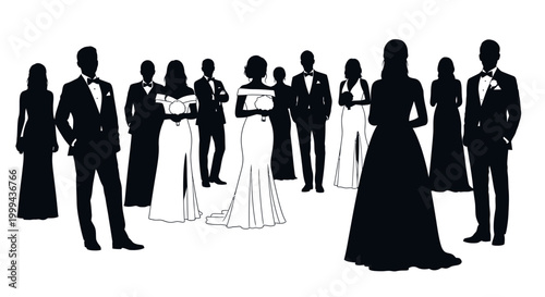 Silhouettes of people in formal wear.