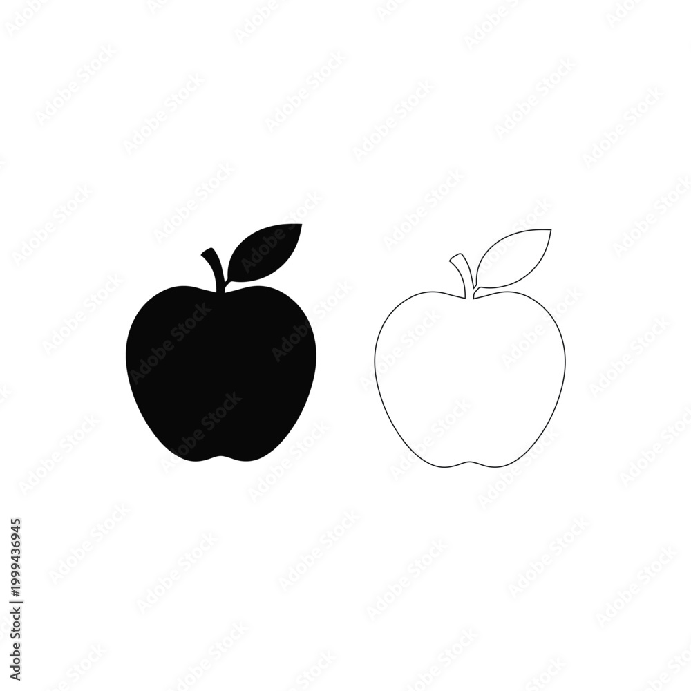 Fototapeta premium Apple Silhouettes And Outlines On White Background