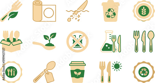 Biodegradable cutlery icons for sustainable dining