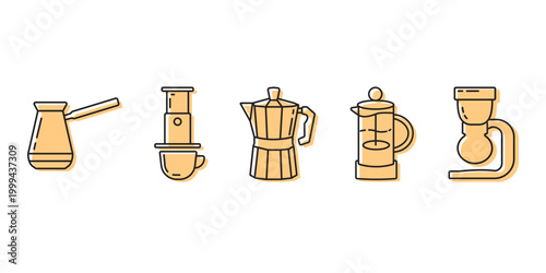 Set of Manual Coffee Brewing Methods Icons Vector