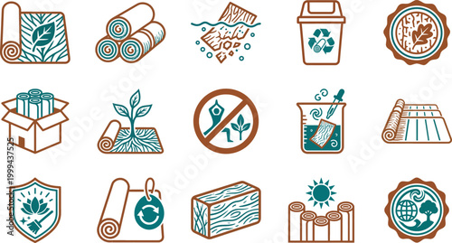 Biodegradable yoga mats and eco friendly products icons