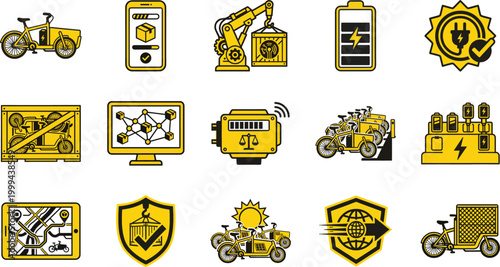 Smart cargo bike and delivery icons set