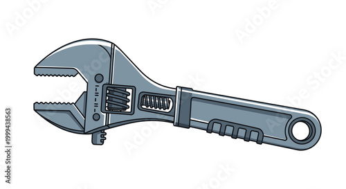 Adjustable Wrench Tool Isolated on White Background - Vector Illustration