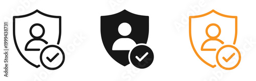 User protection and security icon set with shield and checkmark vector illustration