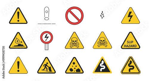 Collection of Warning Signs and Safety Symbols for Hazard and Danger Alerts