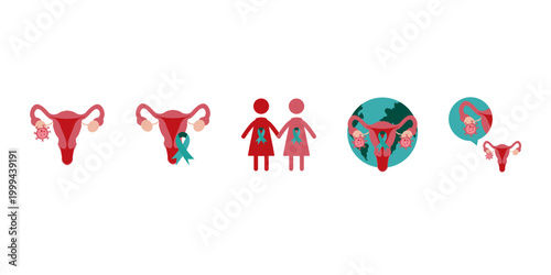 Gynecological Health and Cervical Cancer Awareness Icons