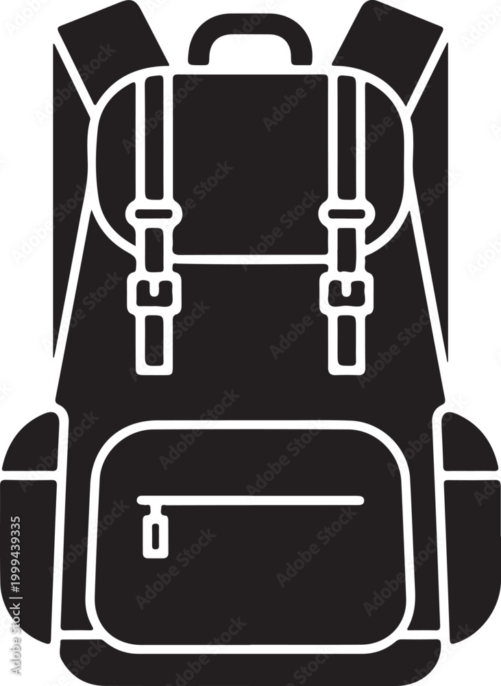 Fototapeta premium Black backpack icon with white outline