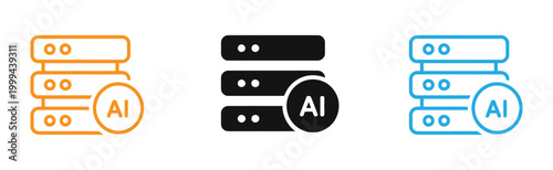 AI server icons in orange, Black, And blue for artificial intelligence concepts vector illustration