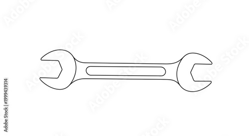 Billede på lærred Single Line Drawing of a Combination Wrench on White Background