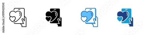 Mobile Love Multiple Style Icon Design Vector - Smartphone with hearts representing online dating, social interaction, and digital relationship communication