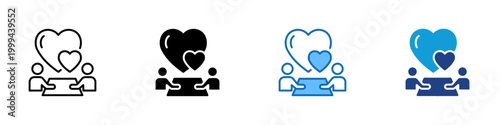 Relationship Dating Meet Multiple Style Icon Design Vector - People dating and heart representing teamwork support, emotional bonding, and collaborative relationship
