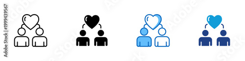 Social Care Multiple Style Icon Design Vector - People with heart representing community support, relationship care, and social connection