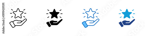 Star Service Multiple Style Icon Design Vector - Hand holding star representing customer service excellence, value delivery, and satisfaction support