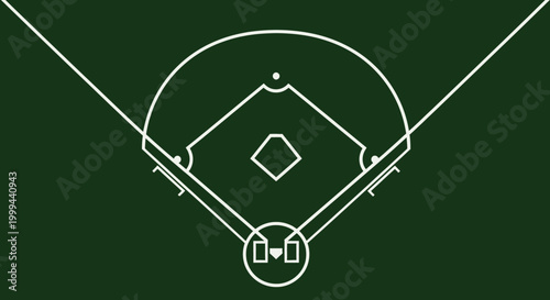Aerial view of a baseball field with white lines on green grass, sports stadium layout.