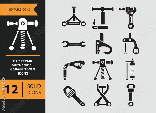 Automotive Mechanical Tool Glyph Icons for Car Repair Services