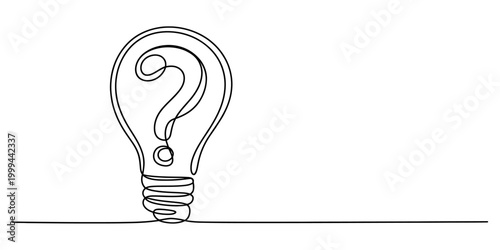 continuous one line drawing Question mark light bulb, idea icon, query symbol, thinking concept, line art