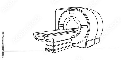 continuous one line drawing Medical MRI machine, MRI scanner, magnetic resonance imaging, hospital equipment