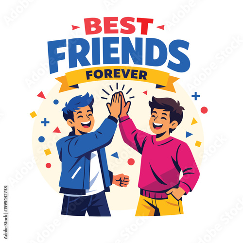 Best Friends Forever Friendship Day Vector Illustration with Happy Kids High Five
