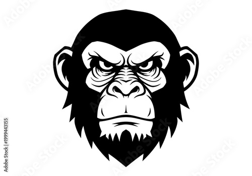 Canvas Print Angry chimpanzee head vector mascot illustration on white background