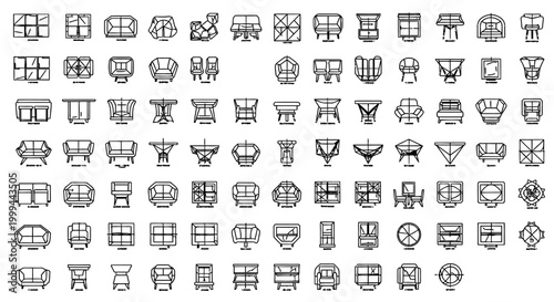 collection of vector furniture designs for interior design plans and blueprints