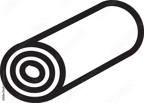 Black and white illustration of a rolled up mat or carpet