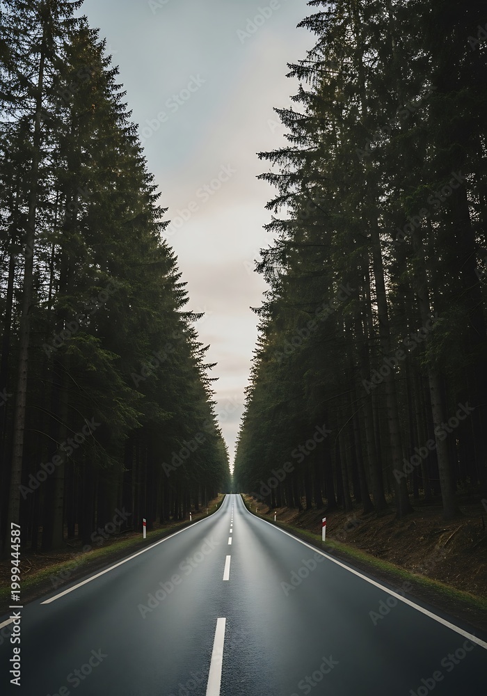 Fototapeta premium Road Through the Forest - A Journey into the Unknown.