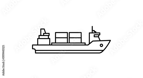 Cargo Ship Icon, Container Vessel Line Art, Global Shipping Logistics