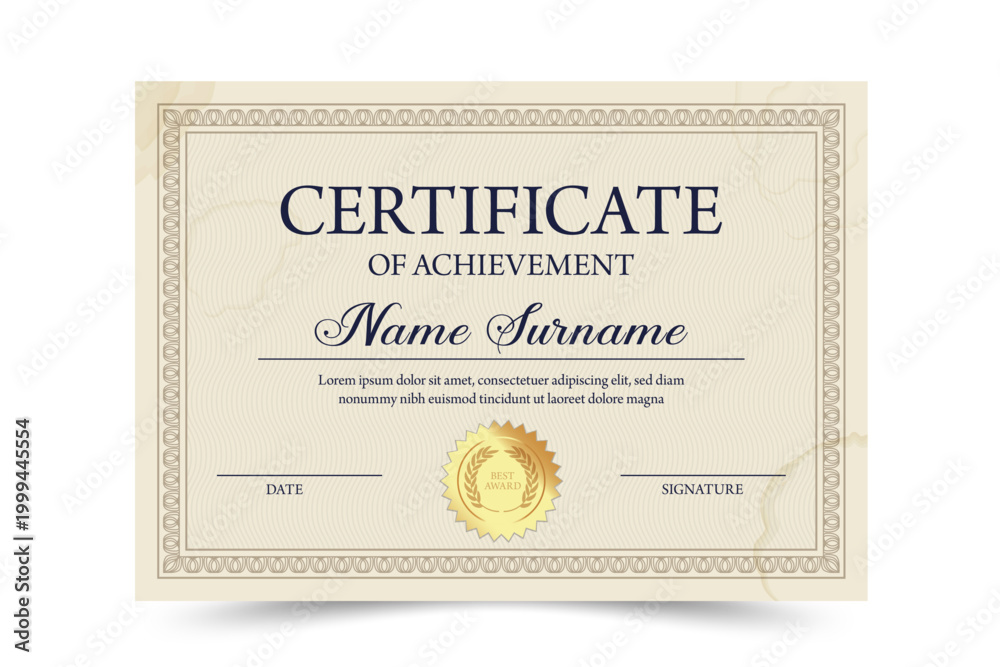 Fototapeta premium Elegant certificate design with broder texture vector customizable award recognition template