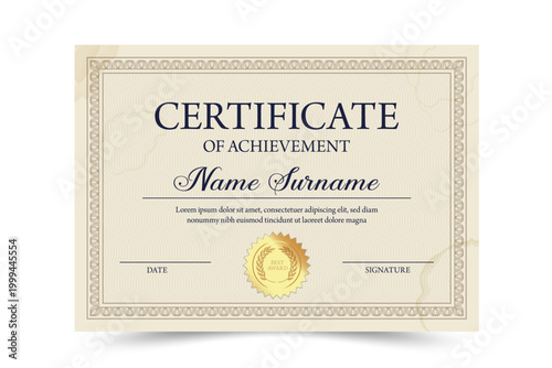 Elegant certificate design with broder texture vector customizable award recognition template