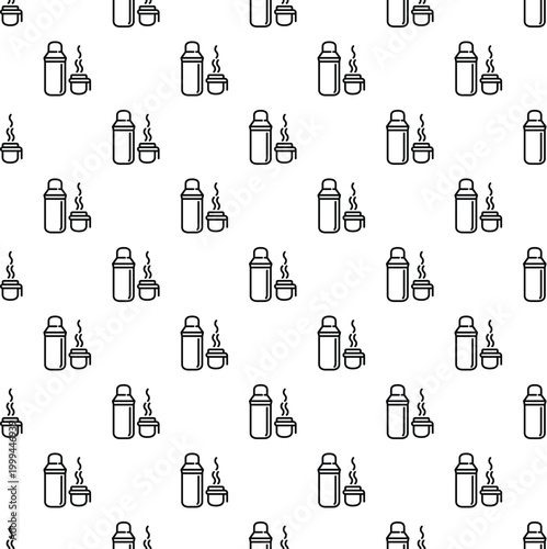 Thermos and cup line art creating a repeating background illustration