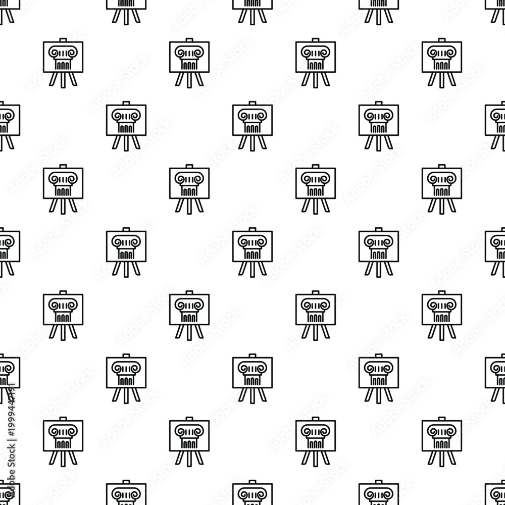 Fototapeta premium Ionic column capital drawing on an easel forming a repeating black and white pattern