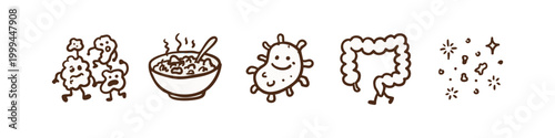 Hand Drawn Gut Health and Probiotics Icons Set