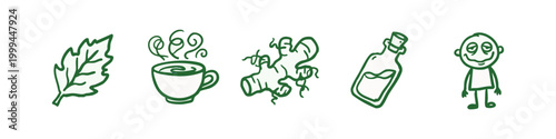 Hand Drawn Herbal Medicine and Wellness Icons Set