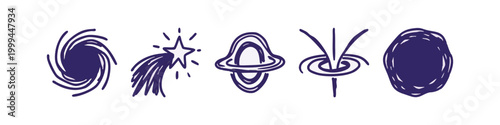 Purple Hand Drawn Space and Cosmos Icons Set