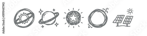 Grey Hand Drawn Space and Solar Energy Icons