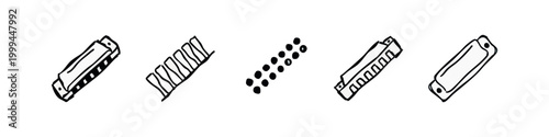 Εκτύπωση καμβά Hand Drawn Harmonica Musical Instrument Icons Set with Parts and Angles