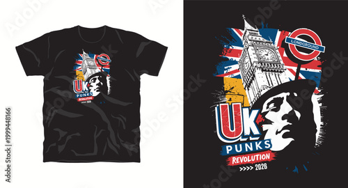 Uk punks revolution 2026 london big ben urban t-shirt design.