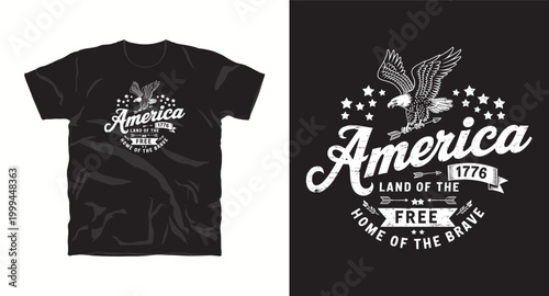 America land of the free home of the brave vintage t-shirt design with eagle and stars graphics.