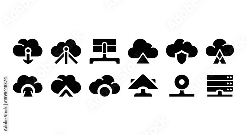 Collection of cloud computing and network icons for digital services