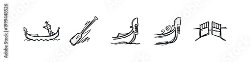 Venice travel and gondola hand drawn sketch icons